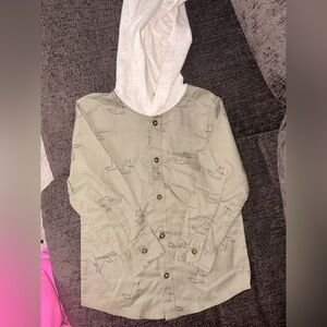 Carter's Olive Fox Print Button Down Shirt with Hood